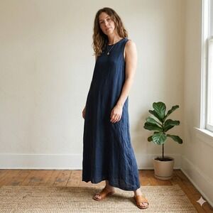 Loup Cupro Viscose Sleeveless Maxi Dress Womens Medium Navy Blue Minimalist